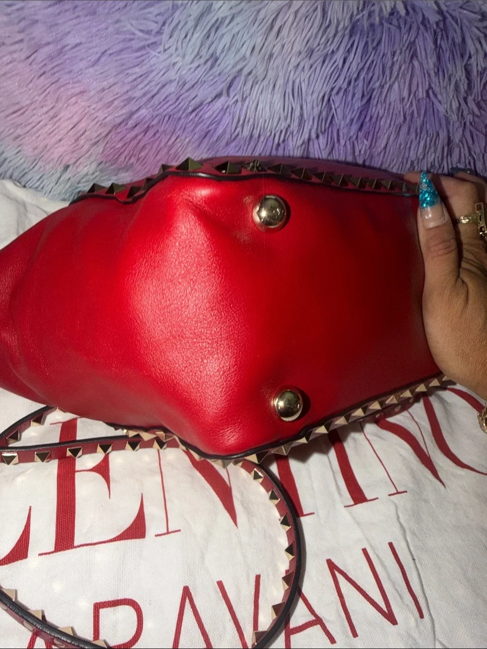 Valentino Red Leather Rockstud Shoulder Bag with Gold Hardware